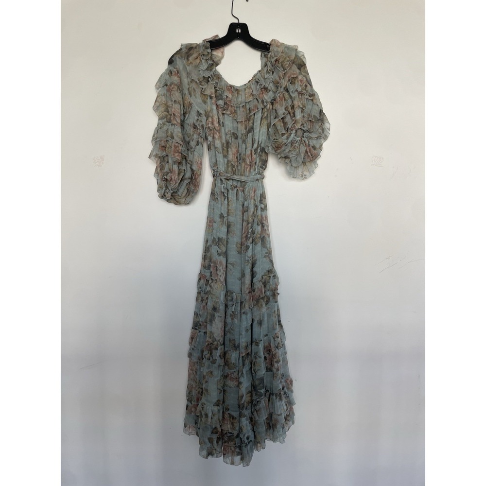 Zimmerman Silk Green Floral Dress Off Shoulder Size Extra Small